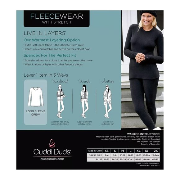 Cuddl Duds Fleece Stretch Crew Neck Lounge Top Black XL Extra Large - Picture 3 of 4